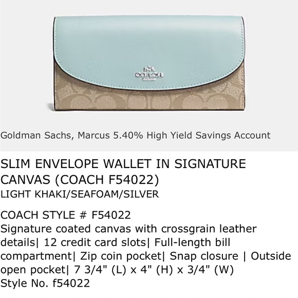 Coach Blue Signature Canvas Envelope Wallet - Picture 6 of 6
